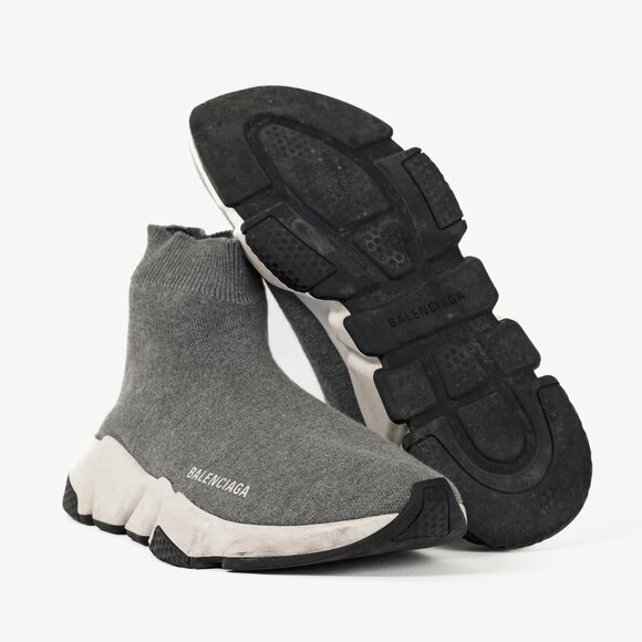 Balenciaga Speed LT Dark Grey New Kine Knit High-Top Sneakers - Picture 4 of 12